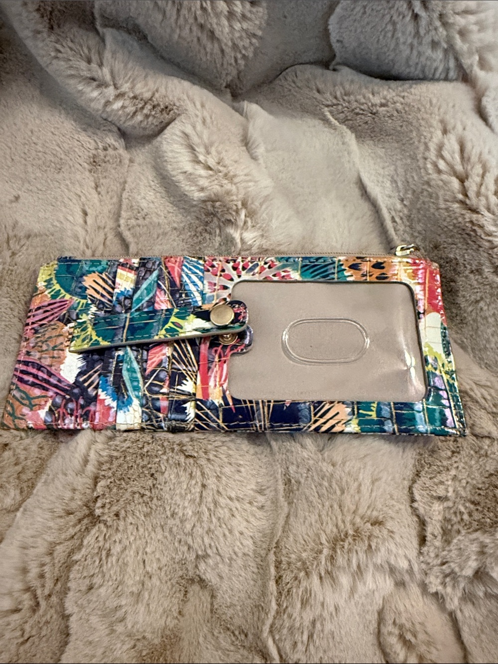 Brahmin Multicolor Croc-Embossed slim card holder- Teal, Pink, Yellow, Blue - Picture 3 of 5